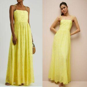 Alice + Olivia Yellow Juniper Georgette Broderie Anglaise Eyelet Maxi Dress 8